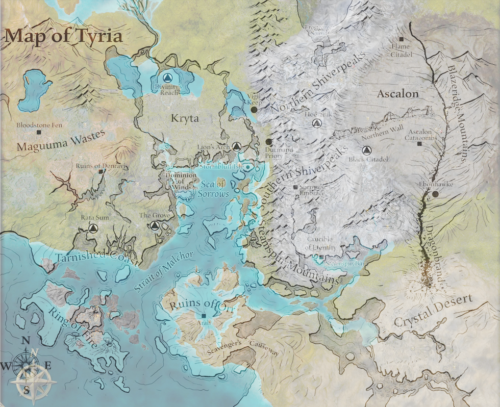 prophecies map guild wars. Guild Wars 2 - Map of Tyria